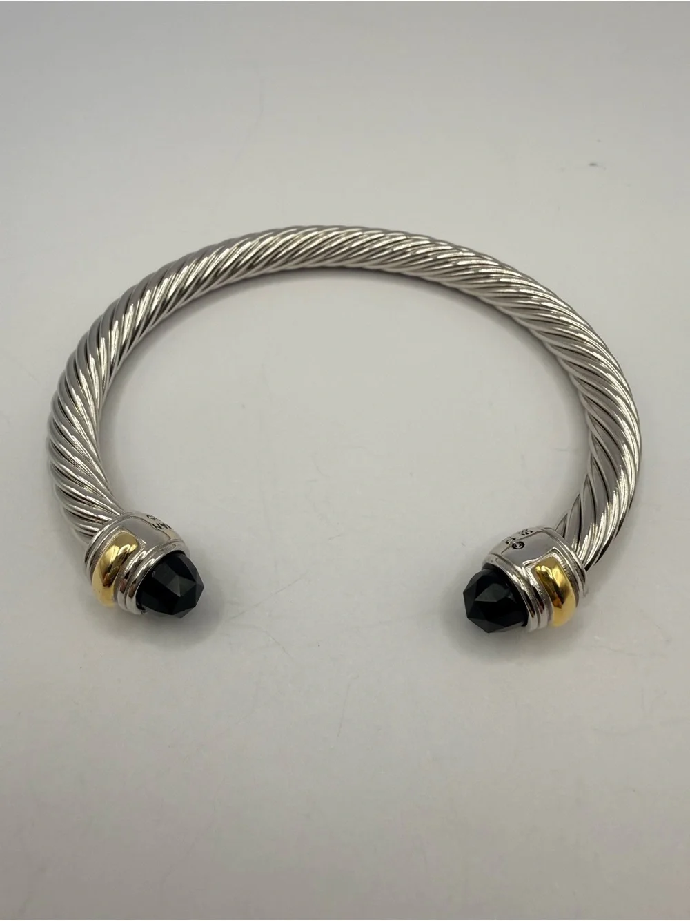 David Yurman 7mm Silver & 14k Gold Cable Bracelet Black Onyx New